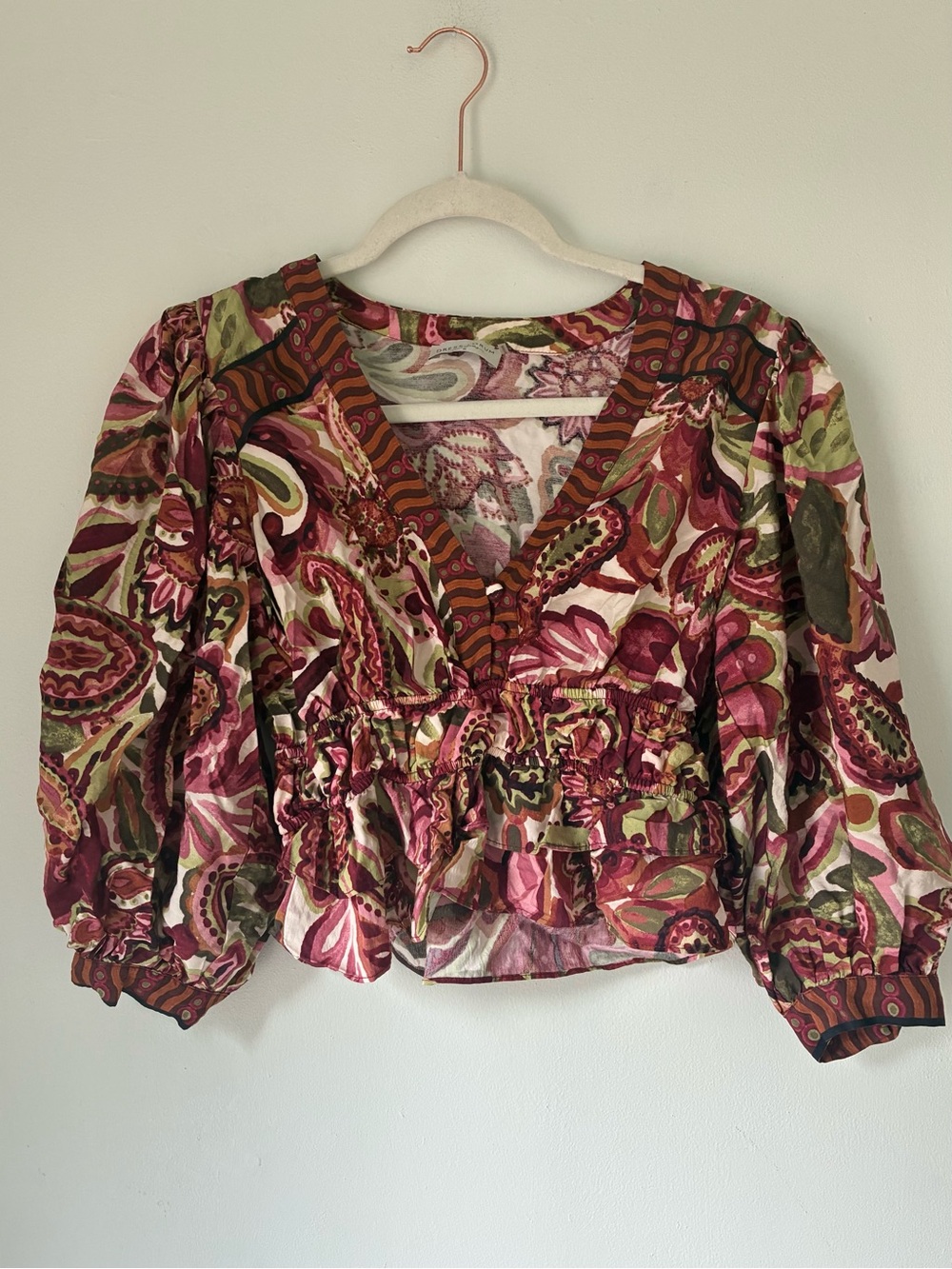 Dress Forum Boho Puff Sleeve V Neck Ruffle Blouse